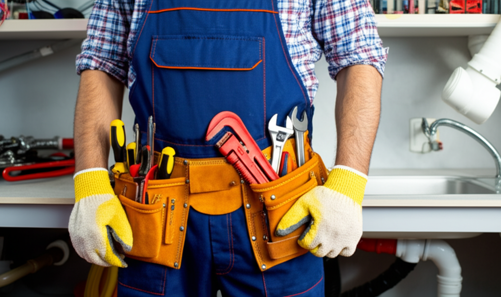 Plumber with tools